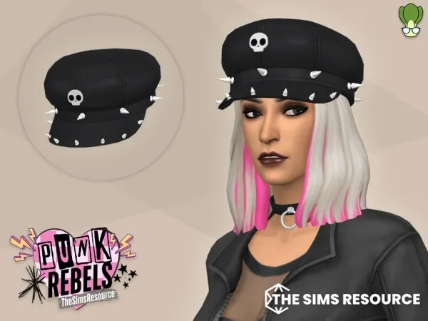 Maxis Match Spiky Leather Flat Cap by kapakijo - The Sims 4 Custom Content