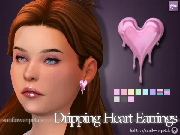 Mix Drip Heart Earrings by sunflowerpetals - The Sims 4 Custom Content