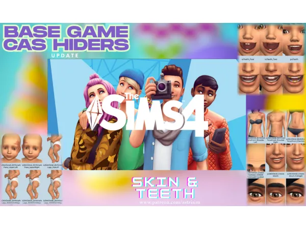 Base Game CAS Hiders Update - Skin Details & Teeth Pack by astrisim