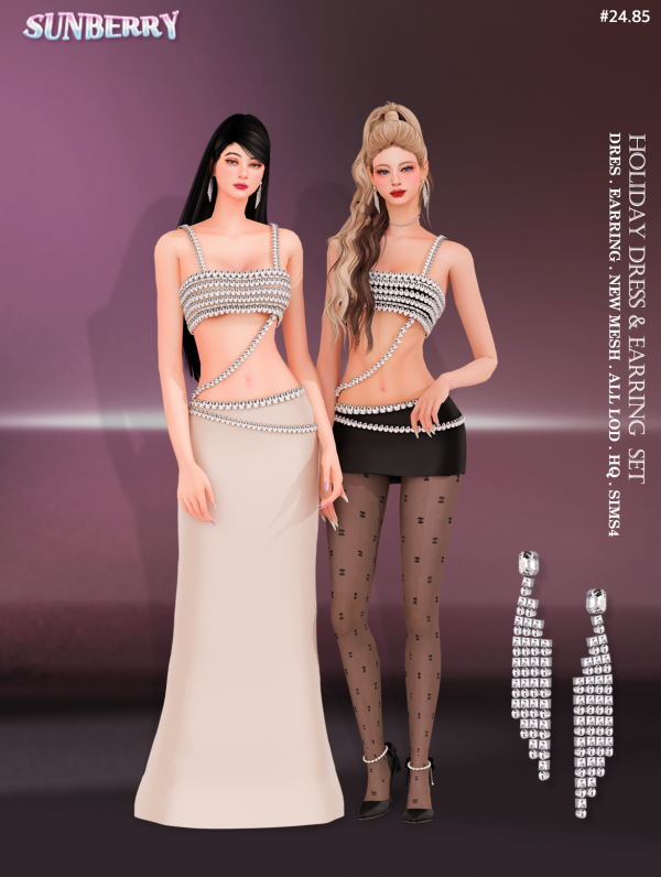 Alpha [SUNBERRY] 2485_Holiday Dress Earring Set by simsfinds - The Sims 4 Custom Content