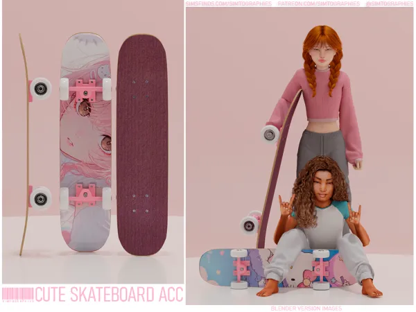 Alpha Cute Skateboard Acc by simtographies - The Sims 4 Custom Content