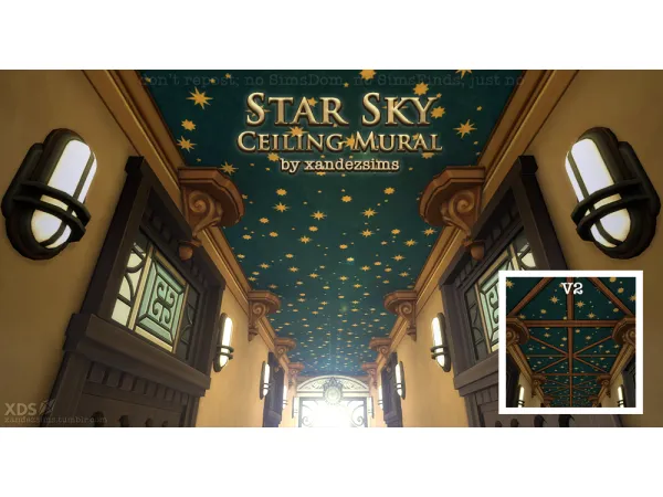 Maxis Match Star Sky Ceiling Mural by XanDezSims - The Sims 4 Custom Content