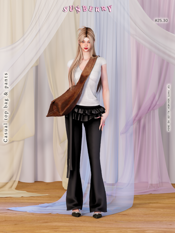Alpha [SUNBERRY] 2530 Casual top bag pants set by simsfinds - The Sims 4 Custom Content