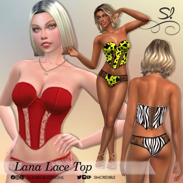 Mix Lana Lace Top by simcredible - The Sims 4 Custom Content