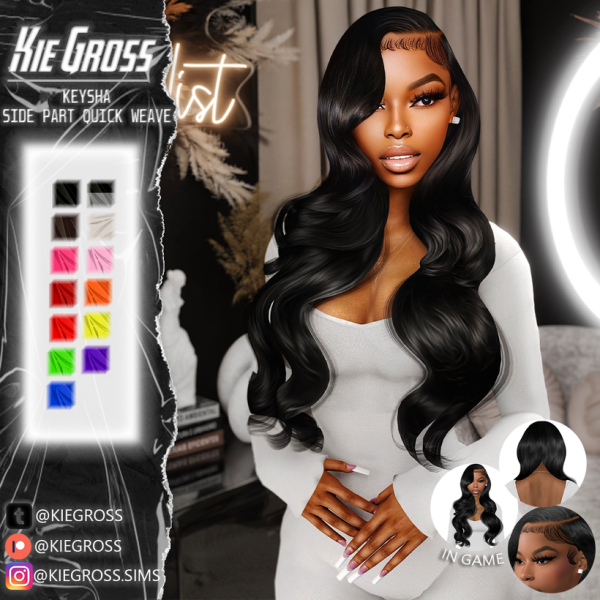 Alpha Kiegross Keysha side part quick weave by simsfinds - The Sims 4 Custom Content