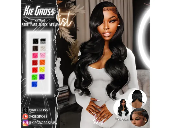 Alpha Kiegross Keysha side part quick weave - The Sims 4 Custom Content