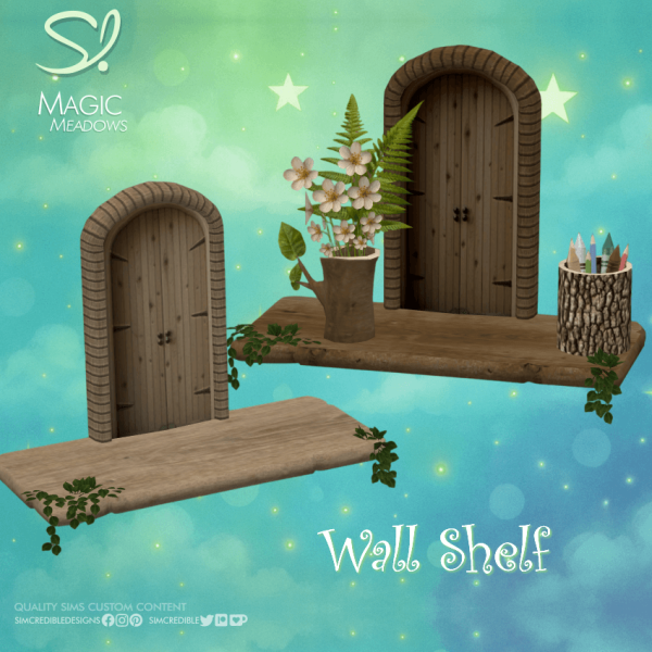 Alpha Magic Meadows Wall Shelf by simcredible - The Sims 4 Custom Content