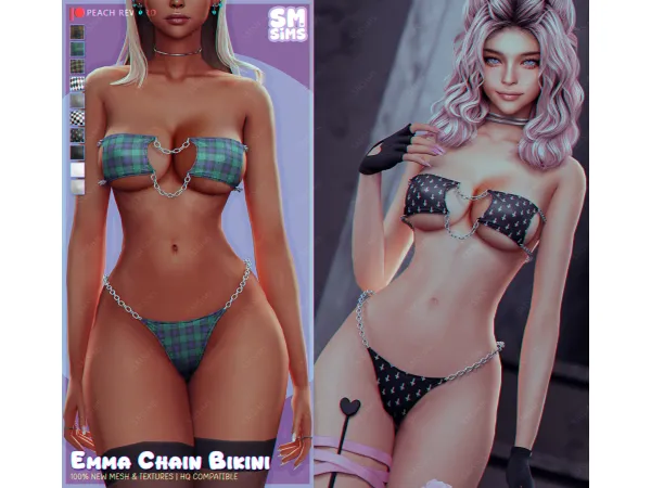 Alpha PEACH Emma Chain Bikini by SMSims - The Sims 4 Custom Content