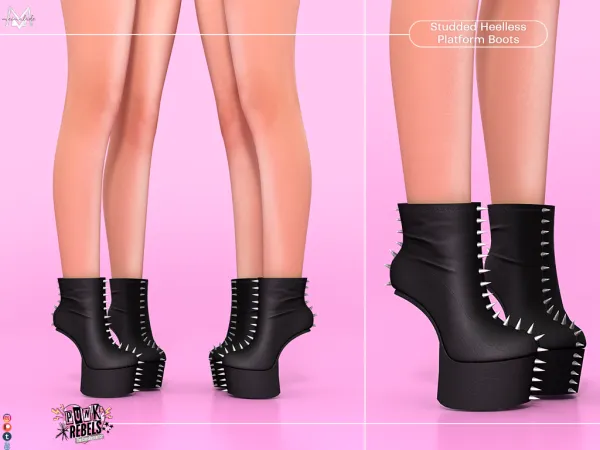 Alpha Studded Heelless Platform Boots S573 - The Sims 4 custom content