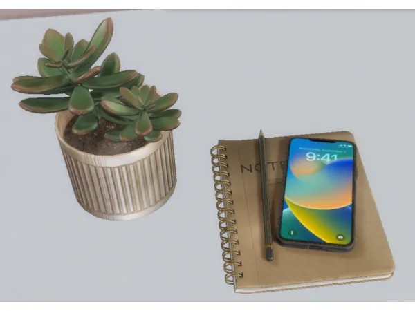Alpha Minimal notebook with pencil and phone by herasims4 - The Sims 4 Custom Content