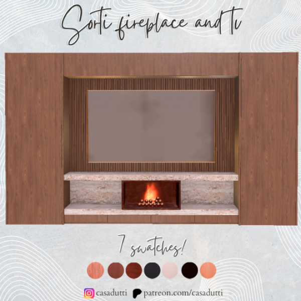 Alpha Sorti fireplace and tv by casadutti - The Sims 4 Custom Content