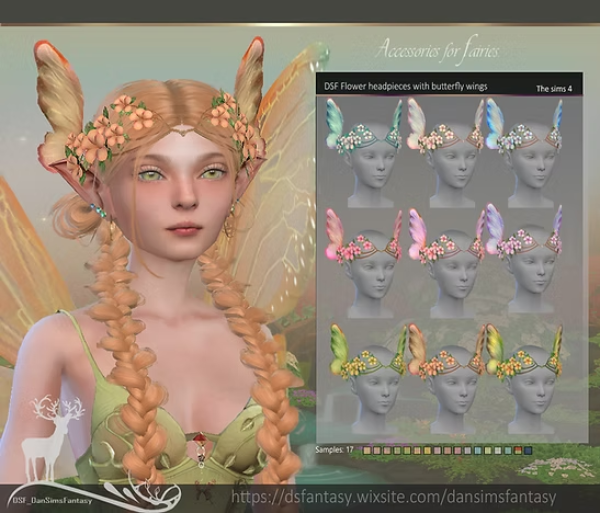 Alpha DSF Flower headpieces with butterfly wings by simsfinds - The Sims 4 Custom Content