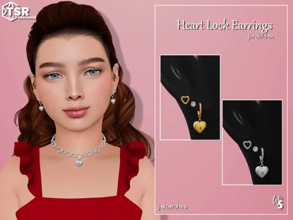 Alpha Heart Lock Earrings (children) by wisteriasims - The Sims 4 Custom Content