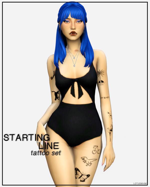 Mix Starting Line Tattoo Set by lotuswhimcc - The Sims 4 Custom Content