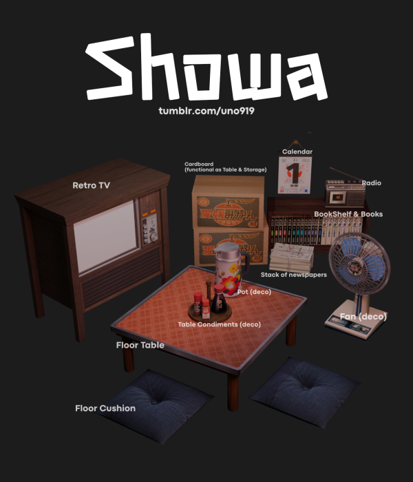 Alpha Japanese Retro Showa Set by simsfinds - The Sims 4 Custom Content