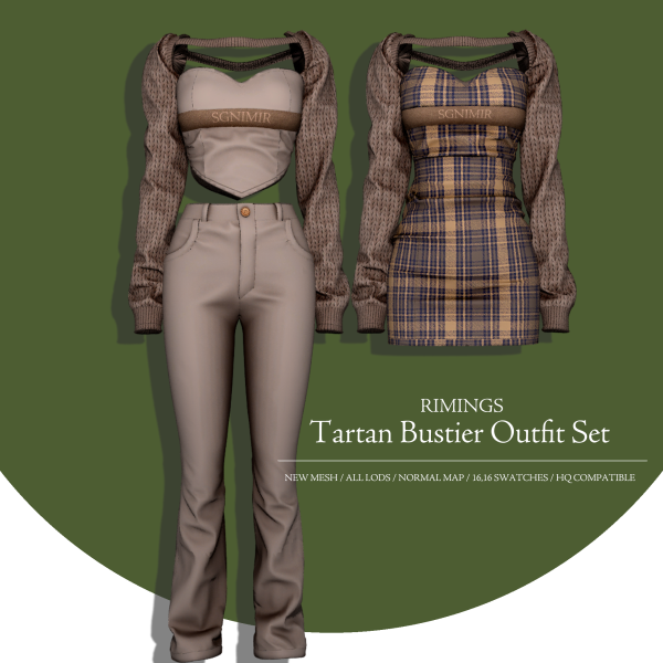 Alpha [RIMINGS] Tartan Bustier Outfit Set by simsfinds - The Sims 4 Custom Content