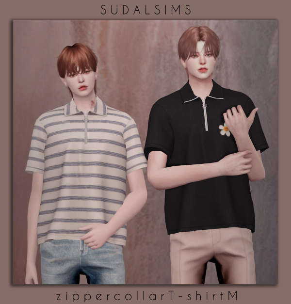 Alpha zipper collar T shirt M sims by simsfinds - The Sims 4 Custom Content