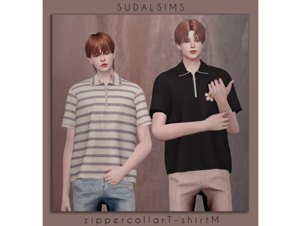 Alpha zipper collar T shirt M sims by sudal - The Sims 4 Custom Content
