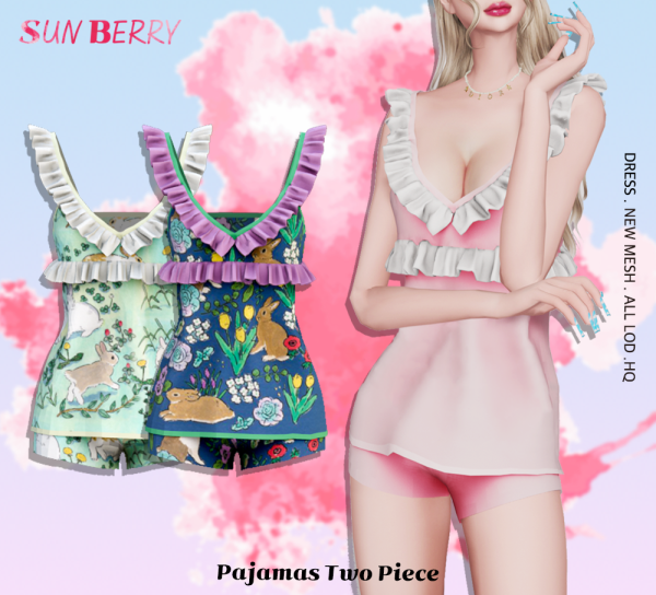 Alpha [SUNBERRY]Pajamas Two Piece by simsfinds - The Sims 4 Custom Content