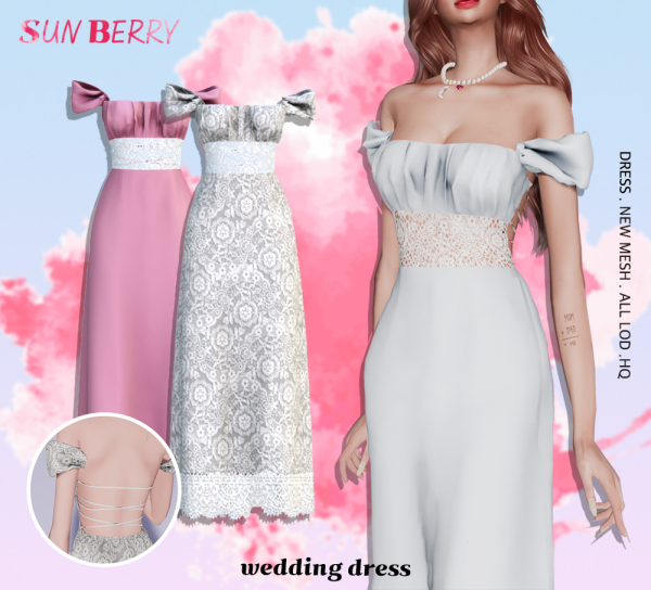 Alpha [SUNBERRY] wedding dress by simsfinds - The Sims 4 Custom Content