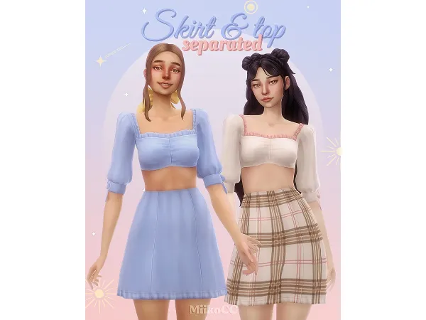 Maxis Match Puff sleeve crop top A line skirt by Miiko - The Sims 4 Custom Content