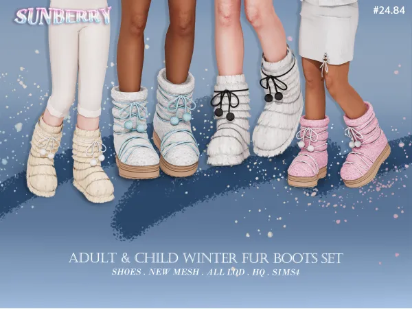 Alpha [SUNBERRY] 2484 Adult child Winter Fur Boots - The Sims 4 Custom Content