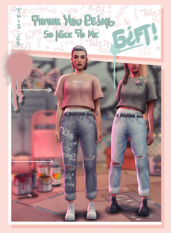 Maxis Match Gift Set top jeans by simsfinds - The Sims 4 Custom Content
