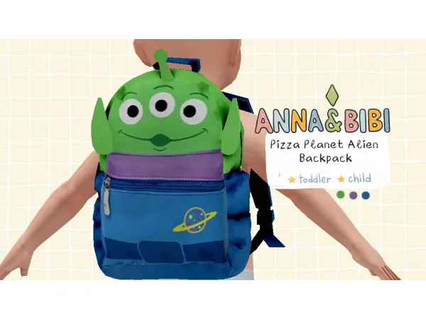 Alpha Pizza Planet Alien backpack toddler and child [AnnaBibi] by simsfinds - The Sims 4 Custom Content