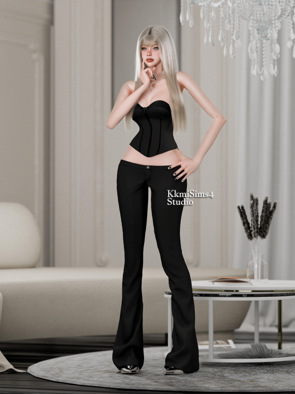 Alpha Cross shaped corset low rise slim fit trousers by simsfinds - The Sims 4 Custom Content