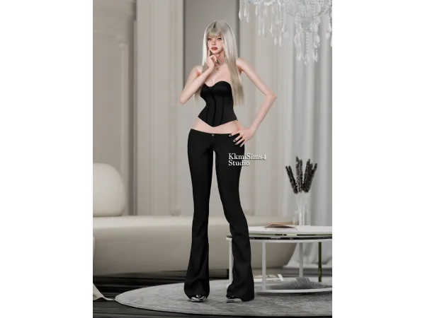 Alpha Cross shaped corset low rise slim fit trousers by KkmiSims4 - The Sims 4 Custom Content