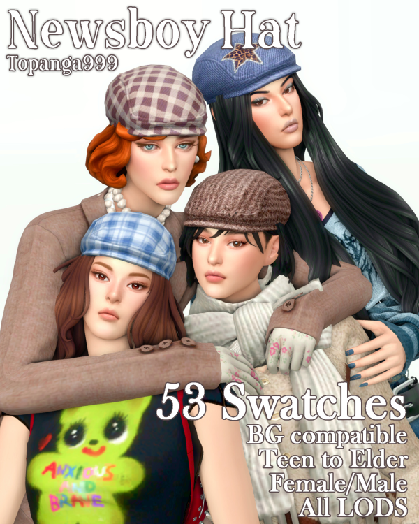 Maxis Match [topanga999]Newsboy Cap by simsfinds - The Sims 4 Custom Content
