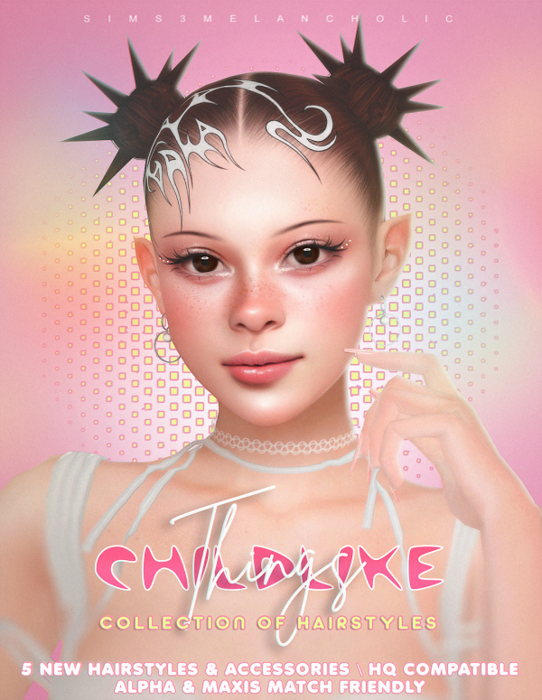 Alpha CHILDLIKE THINGS collection of hairstyles accessories by simsfinds - The Sims 4 Custom Content