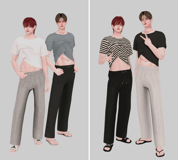 Mix [sudal] Rolled Crop T shirt Sweatpants M by simsfinds - The Sims 4 Custom Content