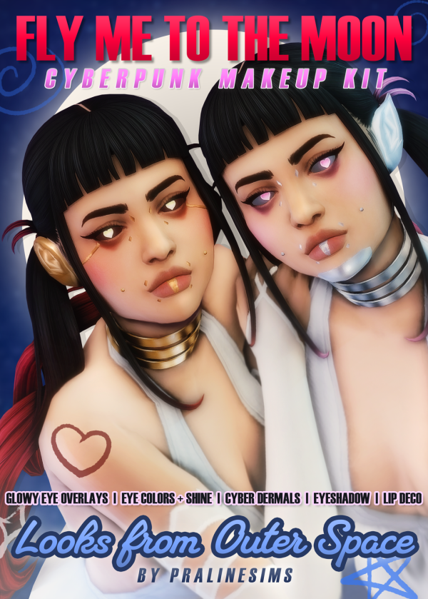 Maxis Match FLY ME TO THE MOON Cyberpunk Makeup Kit by simsfinds - The Sims 4 Custom Content