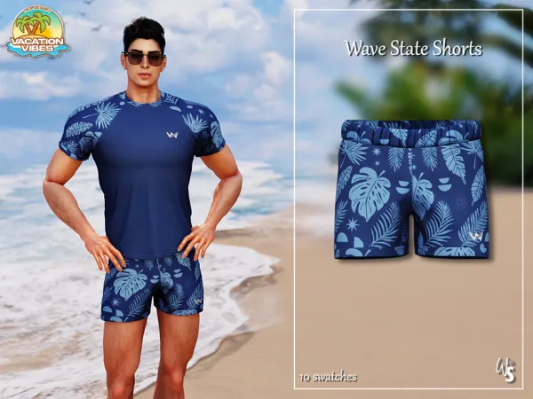 Alpha VacationVibes Wave State Shorts (men) by wisteriasims - The Sims 4 Custom Content