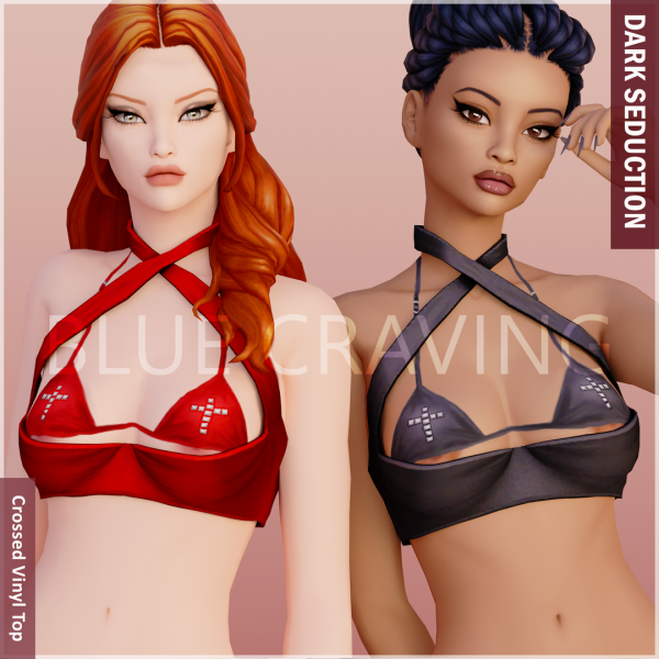Alpha Blue Craving Vinyl Crossed Top by bluecraving - The Sims 4 Custom Content