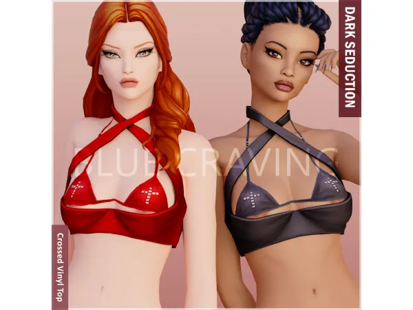 Alpha Blue Craving Vinyl Crossed Top - The Sims 4 Custom Content