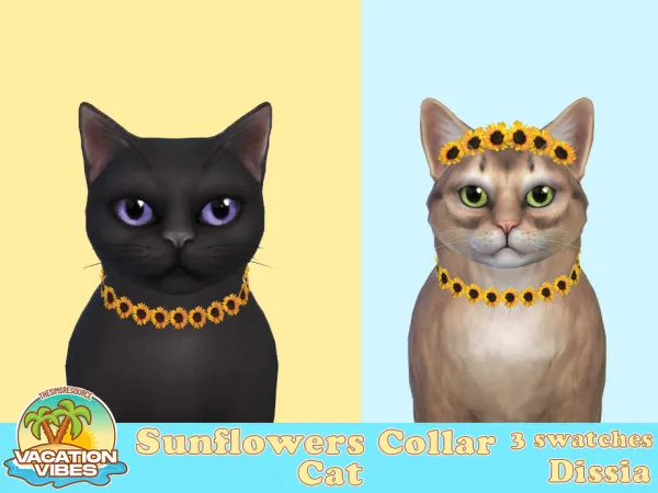 Maxis Match Sunflowers Collar Cats by Dissia - The Sims 4 Custom Content