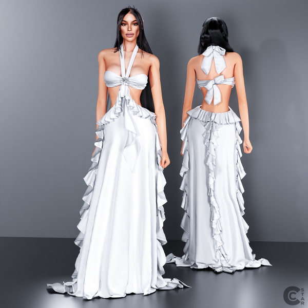 Alpha Cut Out Ruffle Maxi Dress with bow cool_content_star by cool_content_star - The Sims 4 Custom Content