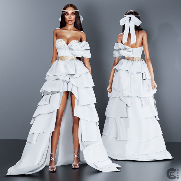 Alpha Strapless Tiered Ruffle Wedding Gown cool_content_star by cool_content_star - The Sims 4 Custom Content