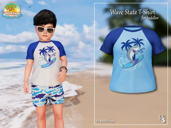 Alpha VacationVibes Wave State T Shirt (toddler) by wisteriasims - The Sims 4 Custom Content
