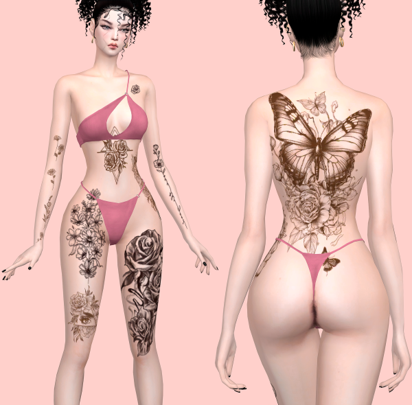 Mix Tattoos Roses Butterfly by simsfinds - The Sims 4 Custom Content