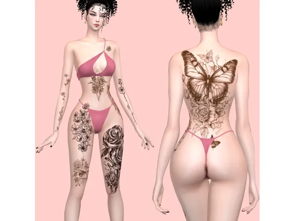 Mix Tattoos Roses Butterfly by Jennifer Jennisims - The Sims 4 Custom Content