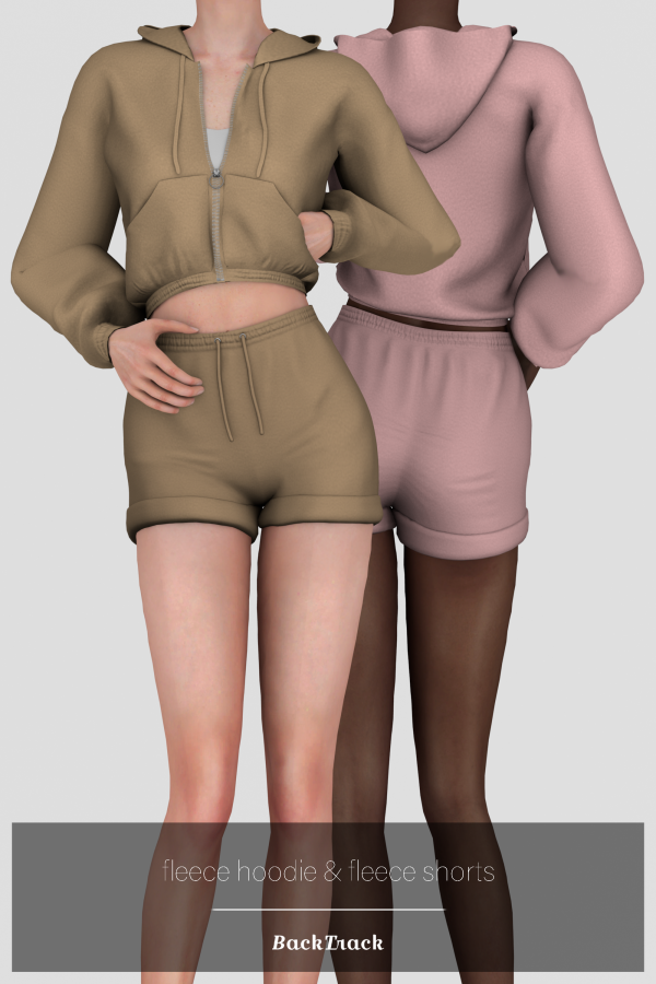 Alpha fleece hoodie fleece shorts by BackTrack - The Sims 4 Custom Content