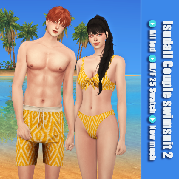 Alpha [sudal] Couple swimsuit set 2 sims by simsfinds - The Sims 4 Custom Content