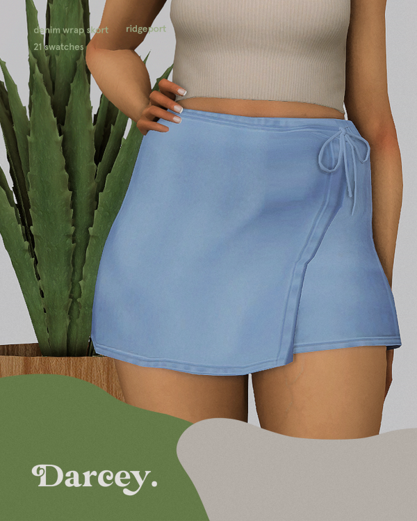 Maxis Match darcey denim wrap skort by simsfinds - The Sims 4 Custom Content