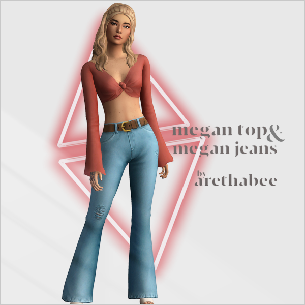 Maxis Match megan tied top and megan jeans by simsfinds - The Sims 4 Custom Content