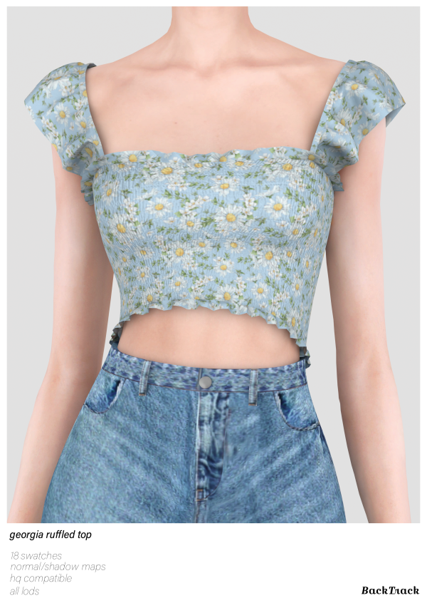 Alpha Georgia Ruffled Top Bonnie Denim Shorts by simsfinds - The Sims 4 Custom Content