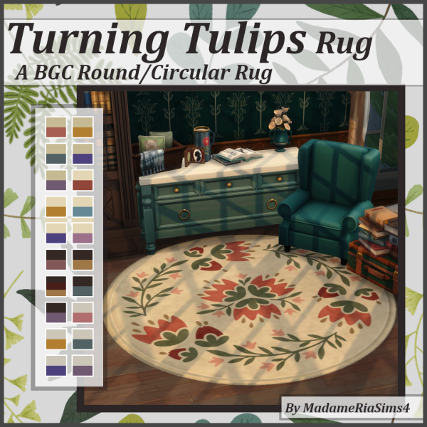 Maxis Match Turning Tulips Round Rug by simsfinds - The Sims 4 Custom Content