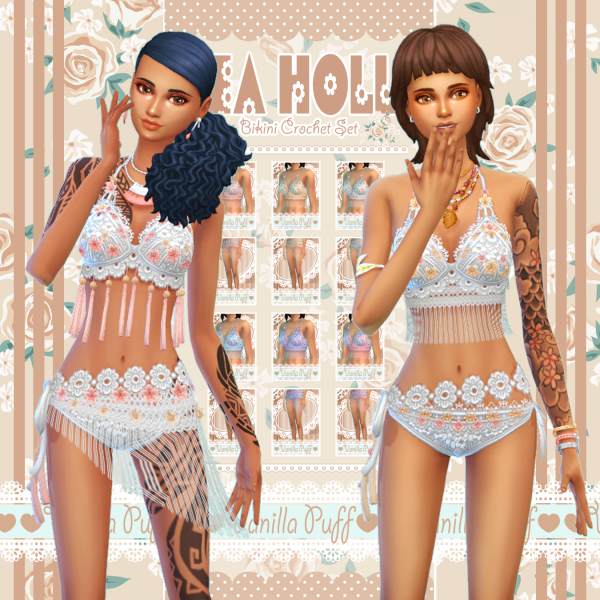 Maxis Match Vanilla Puff Sims 4 Clothes SEA HOLLY Bikini Crochet Set by simsfinds - The Sims 4 Custom Content